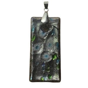 vintage art glass pendant Silver And Black Swirls Rectangular Retro